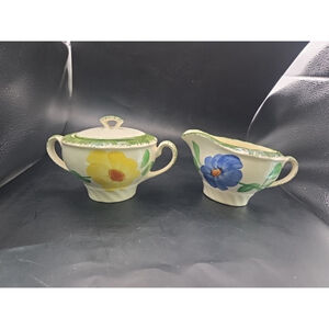 Vintage Ceramic Cream & Sugar Set Floral Design